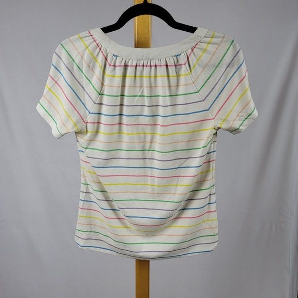 Vintage Society rainbow stripe gathered neck button collar tee - Picture 6 of 9